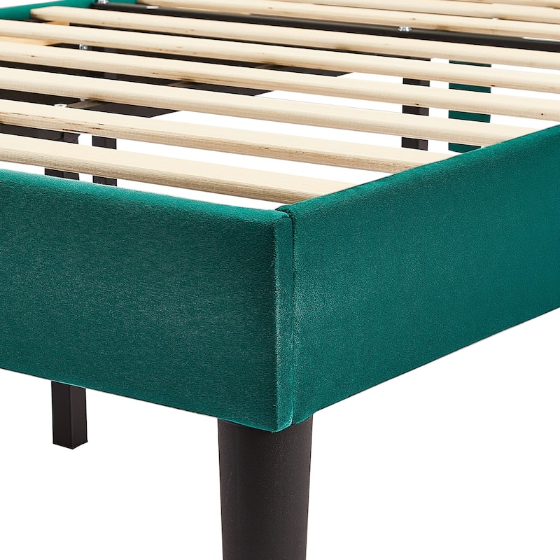 2 Pcs Upholstered Twin Size Platform Bed with Adjustable Headboard
