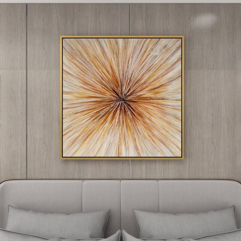 Canvas Starburst Radial Framed Wall Art with Gold Frame - Brown - Roche River Decor