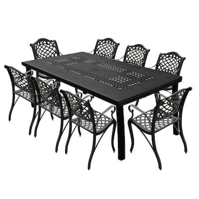 Modern Outdoor Mesh Lattice Aluminum 95-in Large Rectangular Patio Dining Set with Eight Arm Chairs - N/A