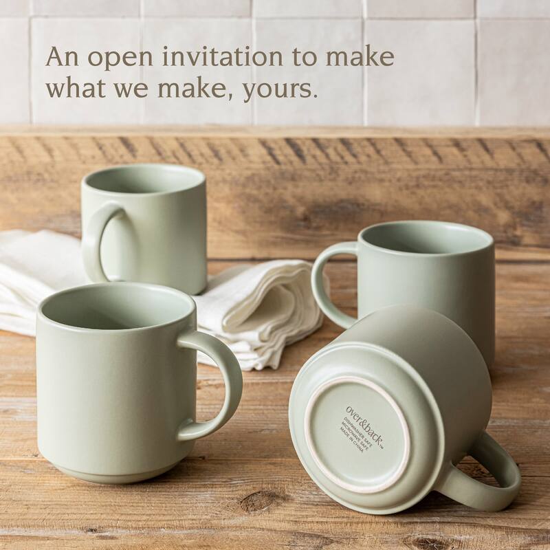 over&back Stackable 14oz Semi-Matte Stoneware Mugs, Set of 4