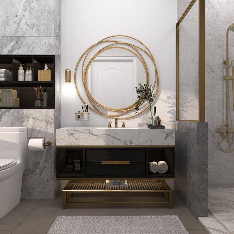 Stylish Metal Wall Mirror with Overlapping Circles and Foiled Finish - Gold or Gray