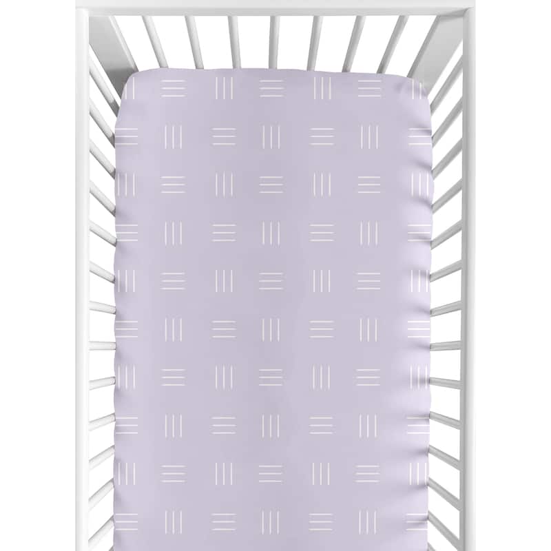 Lavender Purple Boho Mudcloth Fitted Crib Sheet Light Lilac and White Bohemian Woodland Tribal Mud Cloth Hatch Triple Line Chic