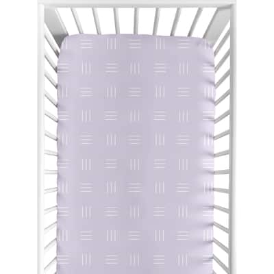 Lavender Purple Boho Mudcloth Fitted Crib Sheet Light Lilac and White Bohemian Woodland Tribal Mud Cloth Hatch Triple Line Chic
