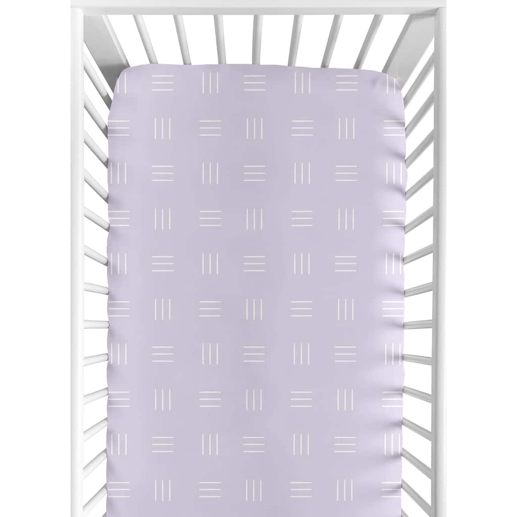 Lavender Purple Boho Mudcloth Fitted Crib Sheet Light Lilac and White Bohemian Woodland Tribal Mud Cloth Hatch Triple Line Chic