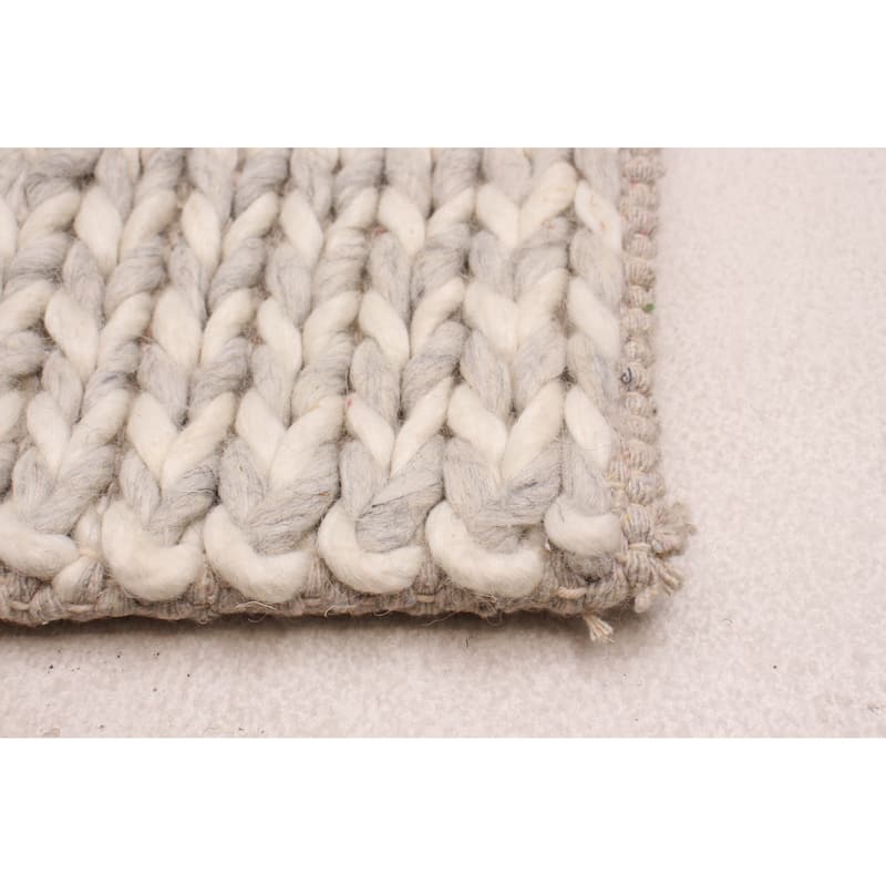 ECARPETGALLERY Braid weave Sienna Silver Wool Rug - 2'3 x 8'0