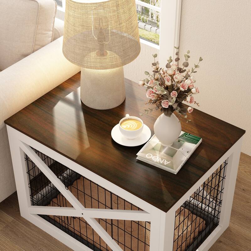 Chic Pet Cage Coffee Table, Wooden Top & Black Metal Frame Stylish Living Rooms