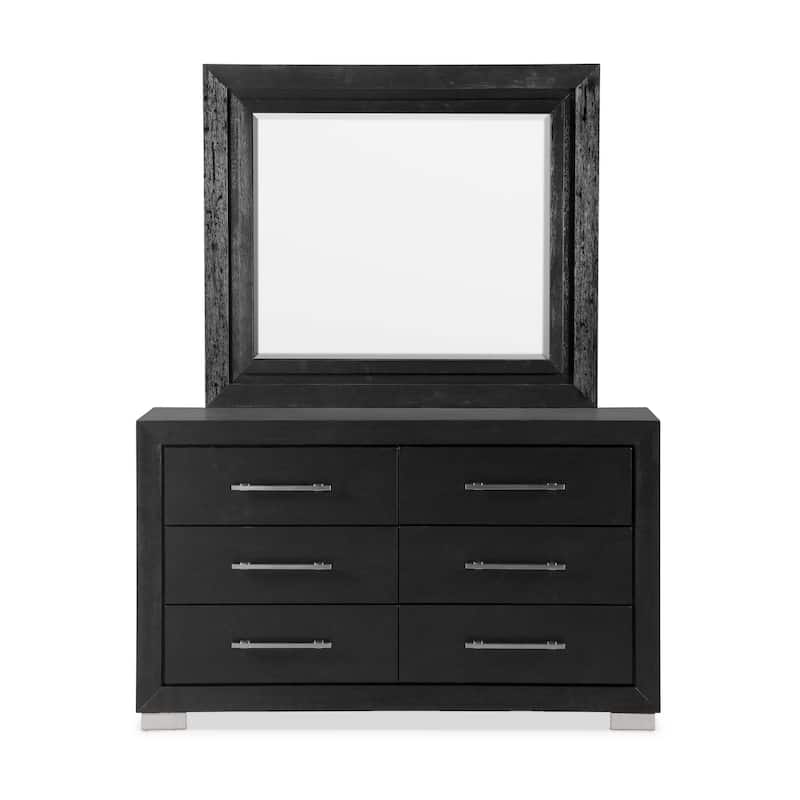 Furniture of America Alaric Modern Black Solid Wood 2-piece Dresser and Mirror Set With Cedar-Lined Bottom Drawer
