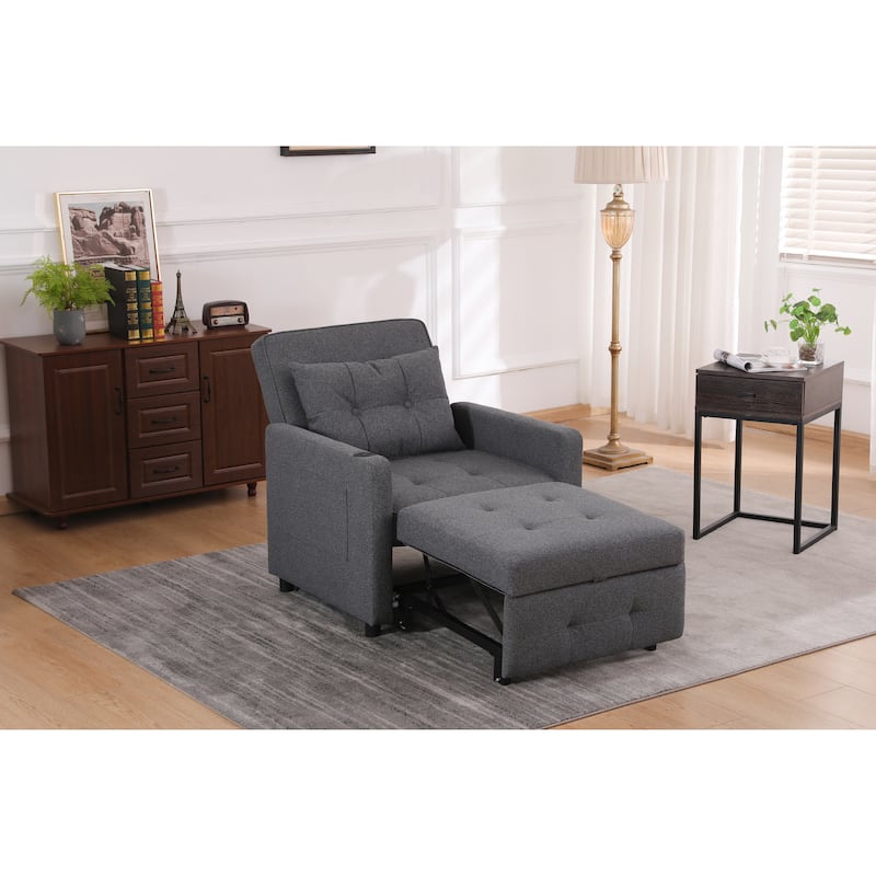 Convertible Pull-Out Sofa Bed with Side Pockets, Sleeper Chair with USB Charging, Single Chaise Lounger Chair