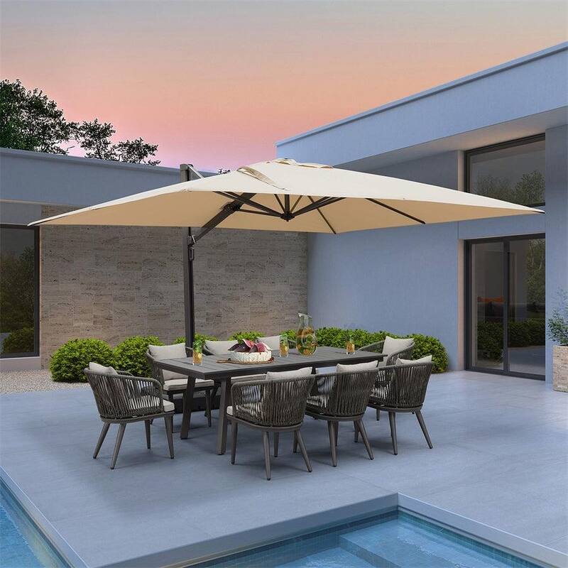 PURPLE LEAF Sturdy Heavy-duty Patio Cantilever Offset Umbrella with 360-degree Rotation - 10x13ft-Beige