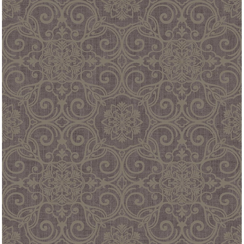 Seabrook Designs Cleo Ornamental Medallion Unpasted Wallpaper - 20.5 in. W x 33 ft. L - Metallic Plum