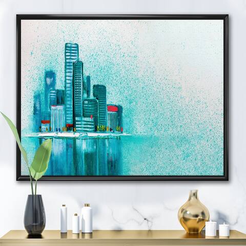 Designart "Cityscape By The River I" Modern Framed Canvas Wall Art Print