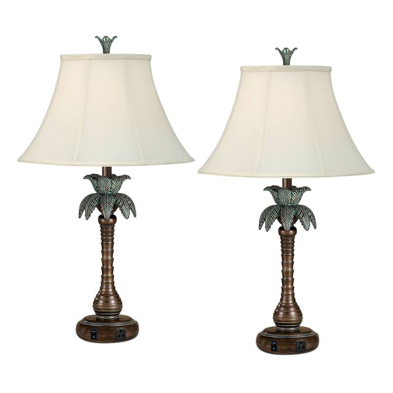 31 in. Antique Bronze w/ Verdi Wash Single Nightstand Lamp - Set of 2