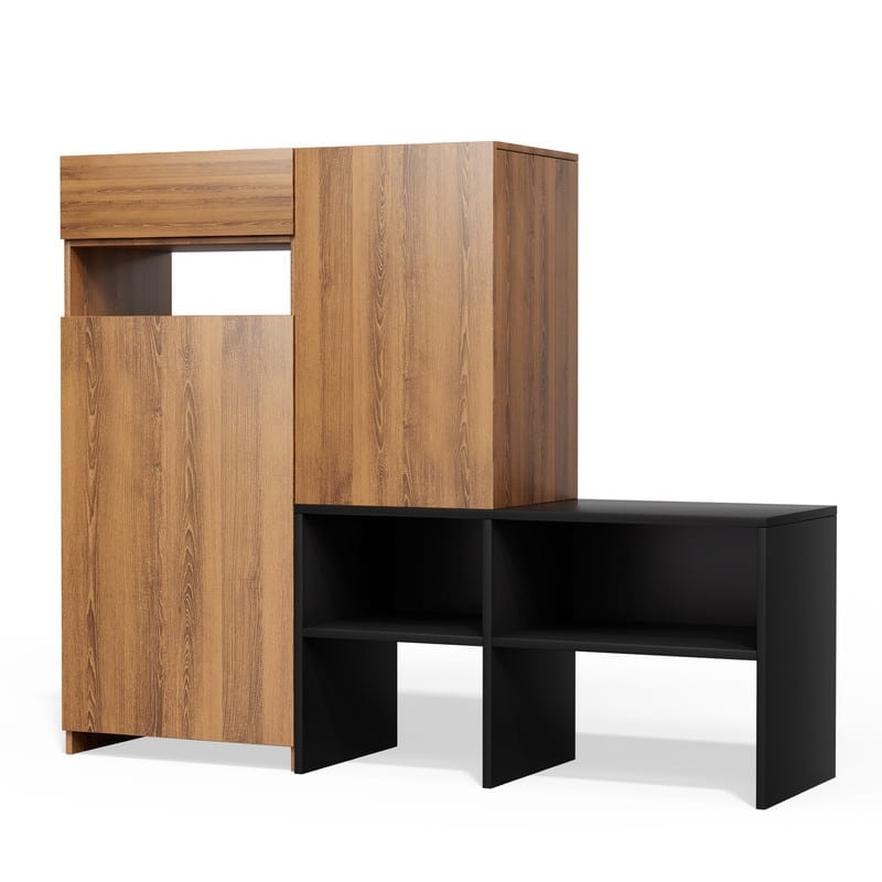 Modern Two-Tone Asymmetrical Shoe Storage Bench with Cabinet Doors - MDF Construction