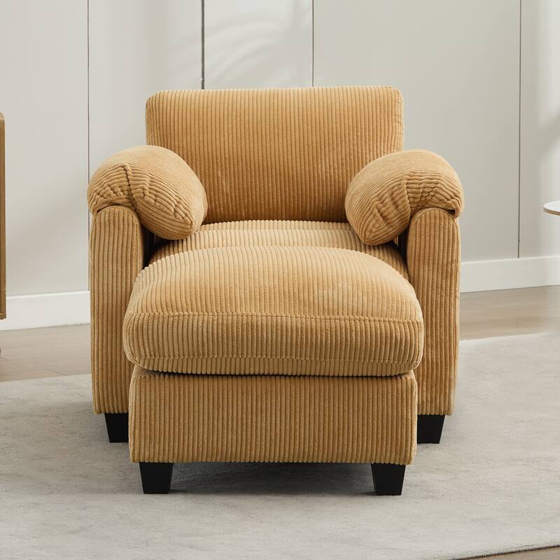 Multi-Seater Corduroy Sectional Sofa, Modular Settee, Included Removable Ottomans