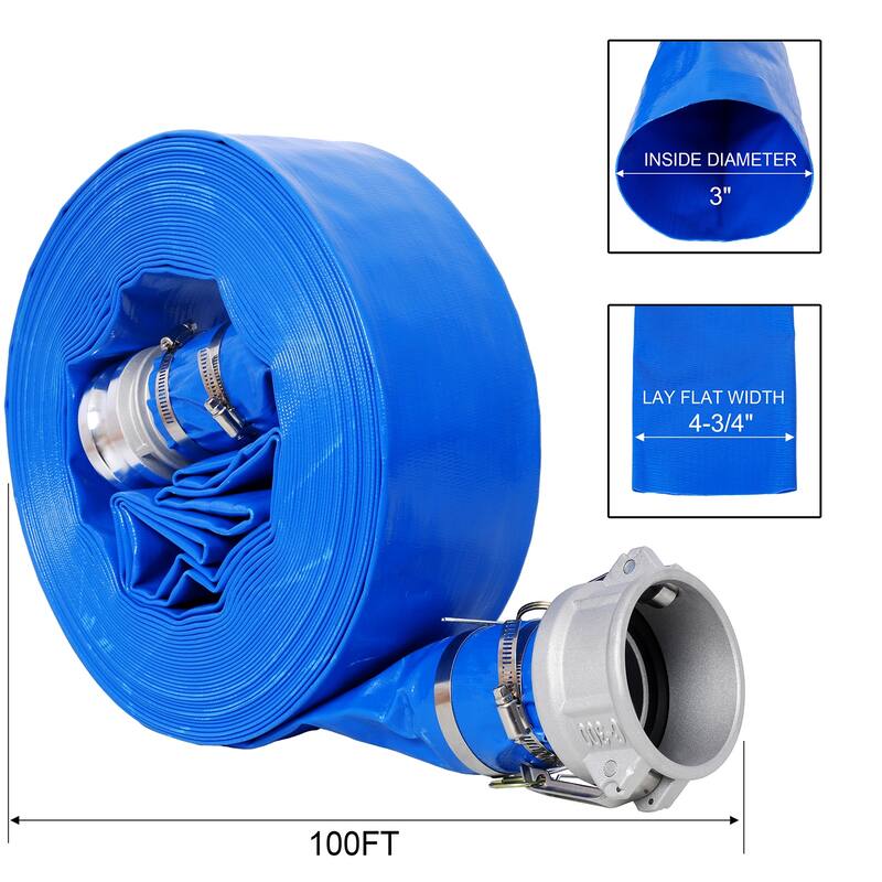 3" Heavy Duty Pool Backwash Hose, Reinforced PVC with Aluminum Camlock
