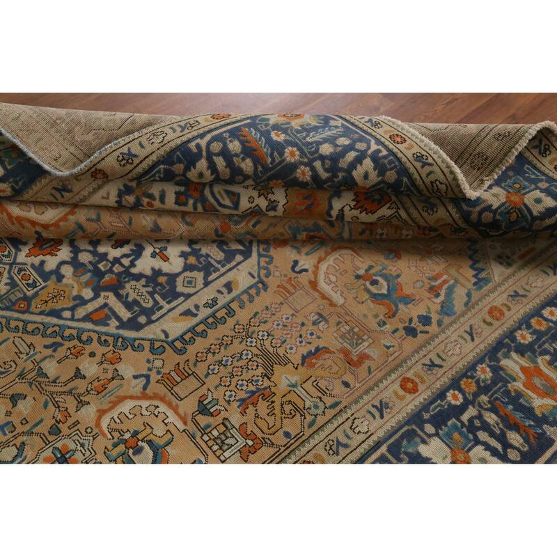 Hand Knotted Oriental 100% Wool Carpet Traditional Geometric Brown Tabriz Area Rug - 11' 0'' X 7' 11''