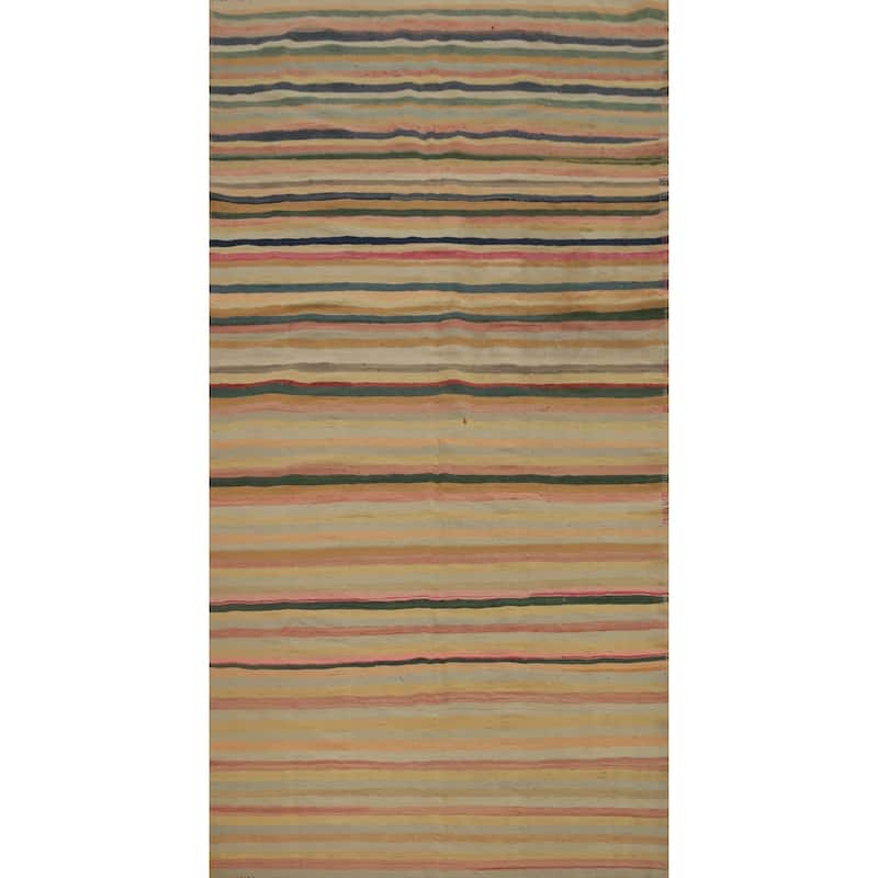 Hand Woven Oriental 100% Wool Carpet Southwestern Geometric Multi-Colored Kilim Area Rug - 10' 2'' X 5' 4''