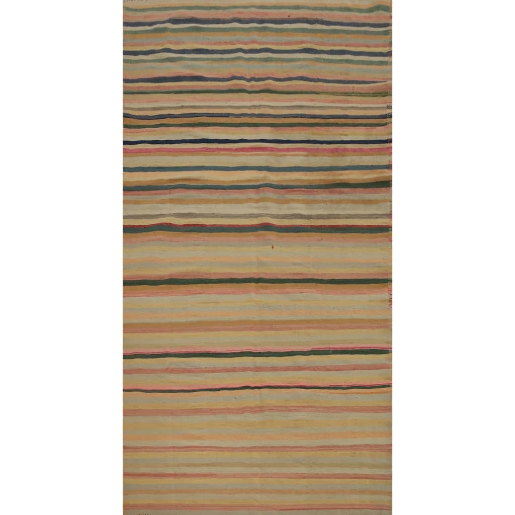 Hand Woven Oriental 100% Wool Carpet Southwestern Geometric Multi-Colored Kilim Area Rug - 10' 2'' X 5' 4''