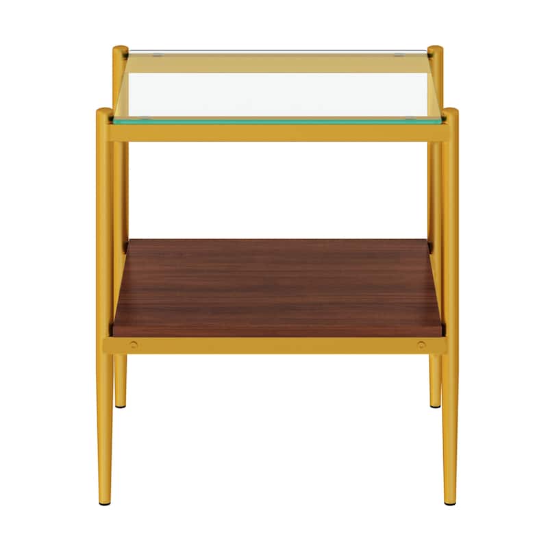 Set of 2, Rectangle End Table, Tempered Glass Tabletop with MDF layer, Modern Table for Living Room