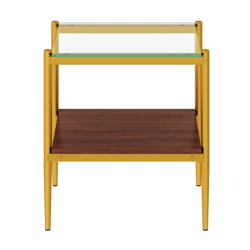 Set of 2 Rectangle End Table Tempered Glass Tabletop with MDF layer