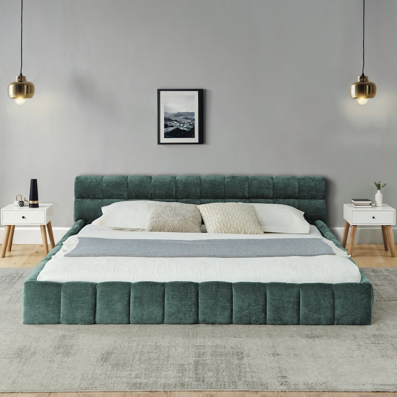 King Size Upholstered Bed Frame With Thick Fabric,Grounded Queen Size Platform Bed With Headboard And Solid Frame