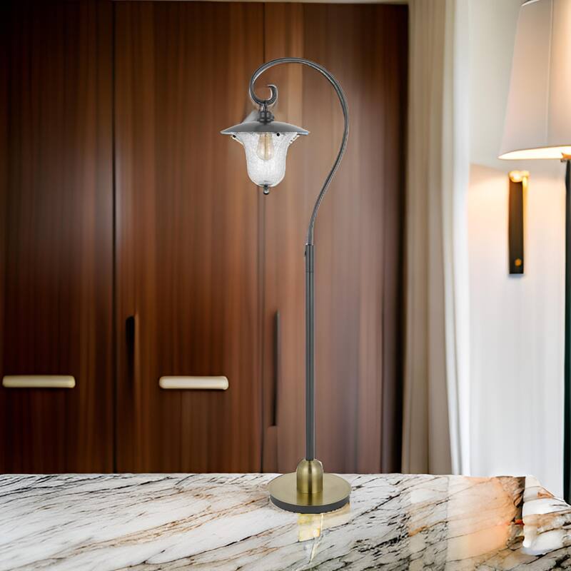 Lem 65 Inch Floor Lamp, Classic Lantern, Glass Shade, Bronze Metal Finish