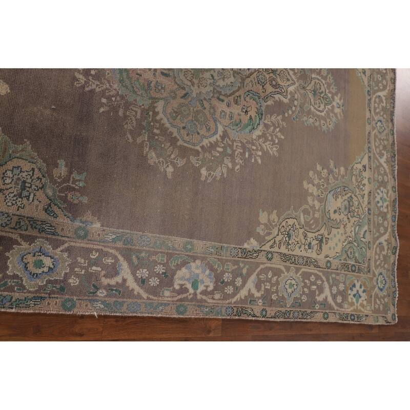 Distressed Tabriz Persian Vintage Area Rug Hand-Knotted Wool Carpet - 6'9"x 9'2"
