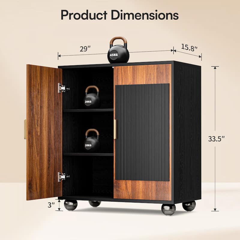 Modular Fluted Buffet Cabinet with Storage, Small Sideboard Table - Dark Walnut Mid Size 