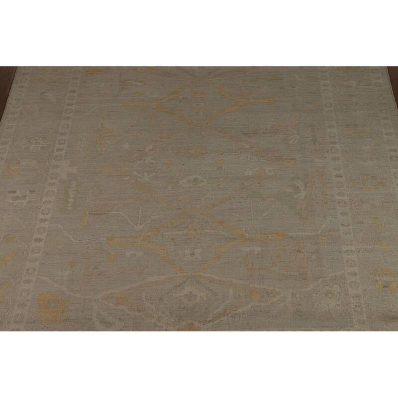 Vegetable Dye Oushak Turkish Rug Hand-Knotted Floral Wool Carpet - 8'5" x 9'10"