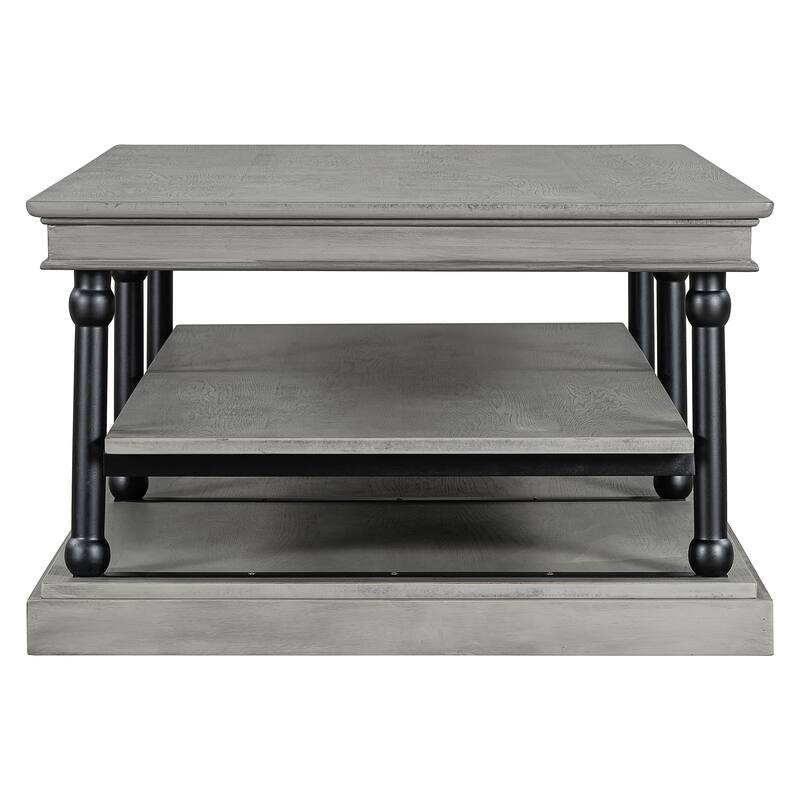 3-Tier Wood Coffee Table with Black Turned Legs & Dual Open Shelves by Harper&Bright Designs
