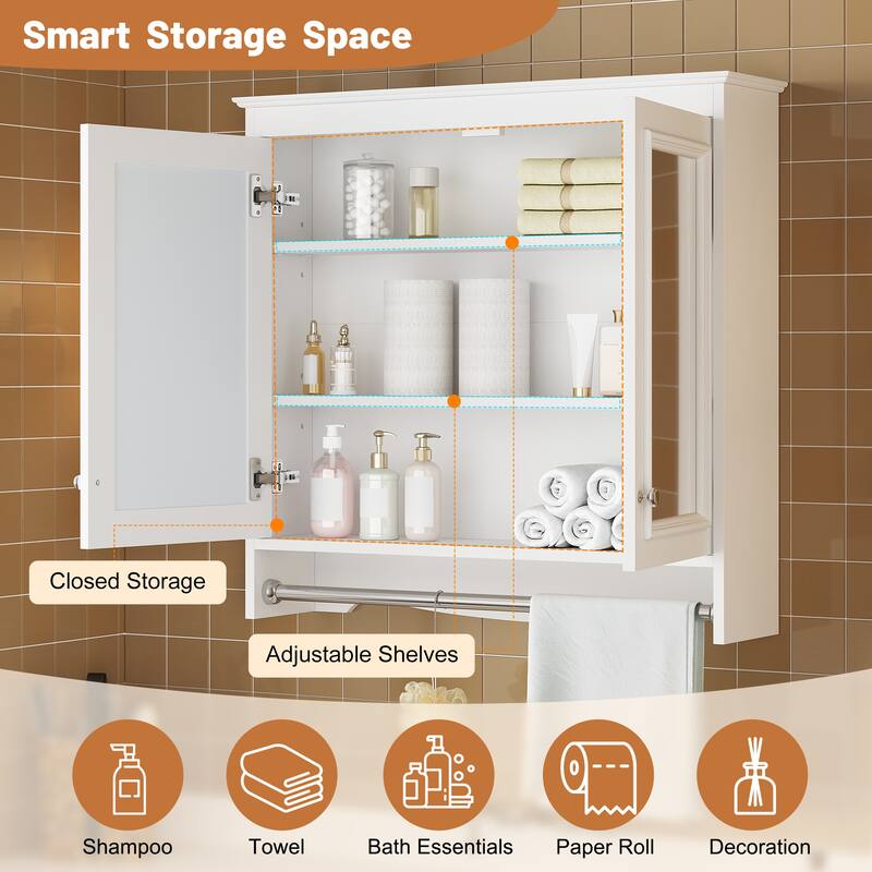 30" 3-in-1 Bathroom Mirror Medicine Cabinet - Wall Mounted with Adjustable Shelves, Soft Close Doors & High-Define Mirror