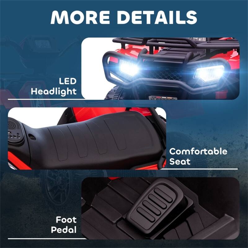 12V Kids Electric ATV with Comfortable Seat and Dashboard USB AUX Music and Safe Two-Speed - 34.6" L x 17.7" W x 19.7" H