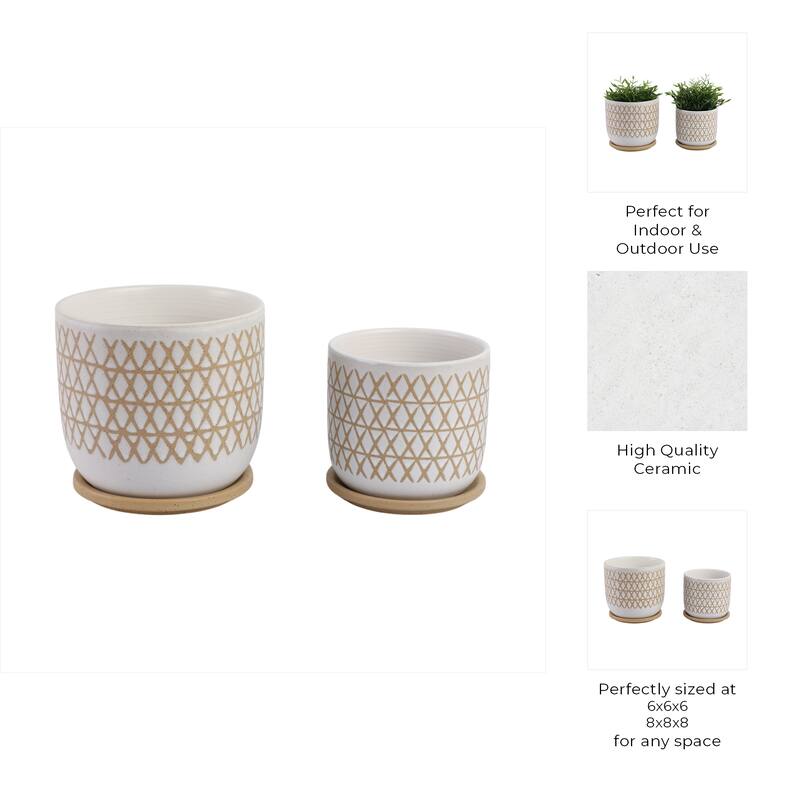 Ceramic Circular Saucer Planters Set of 2 - 6/8 in.