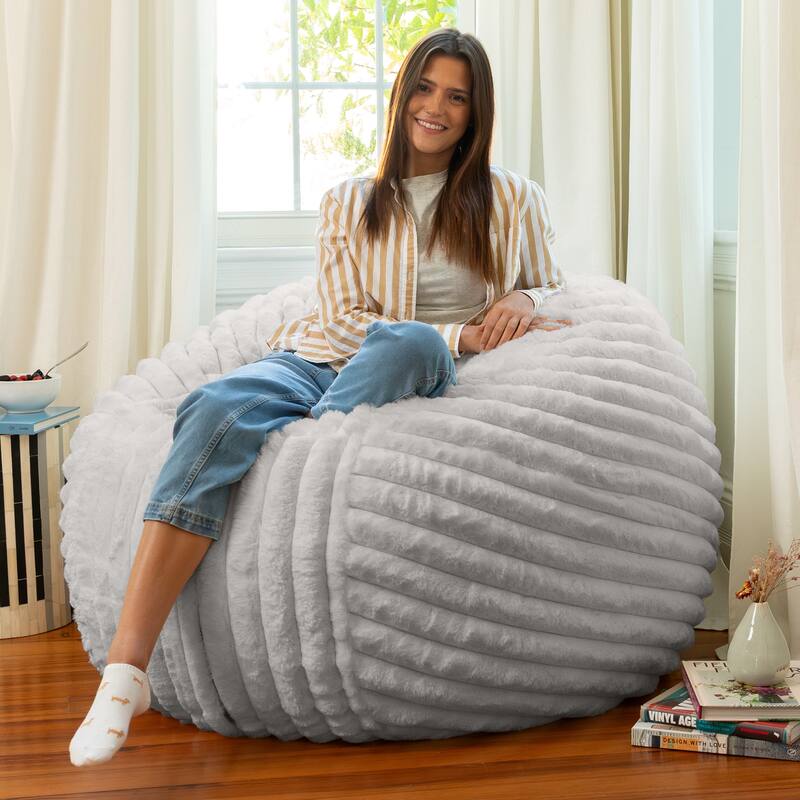 Jaxx Saxx 4ft - Large Round Bean Bag for Adults - Plush Synthetic Fur
