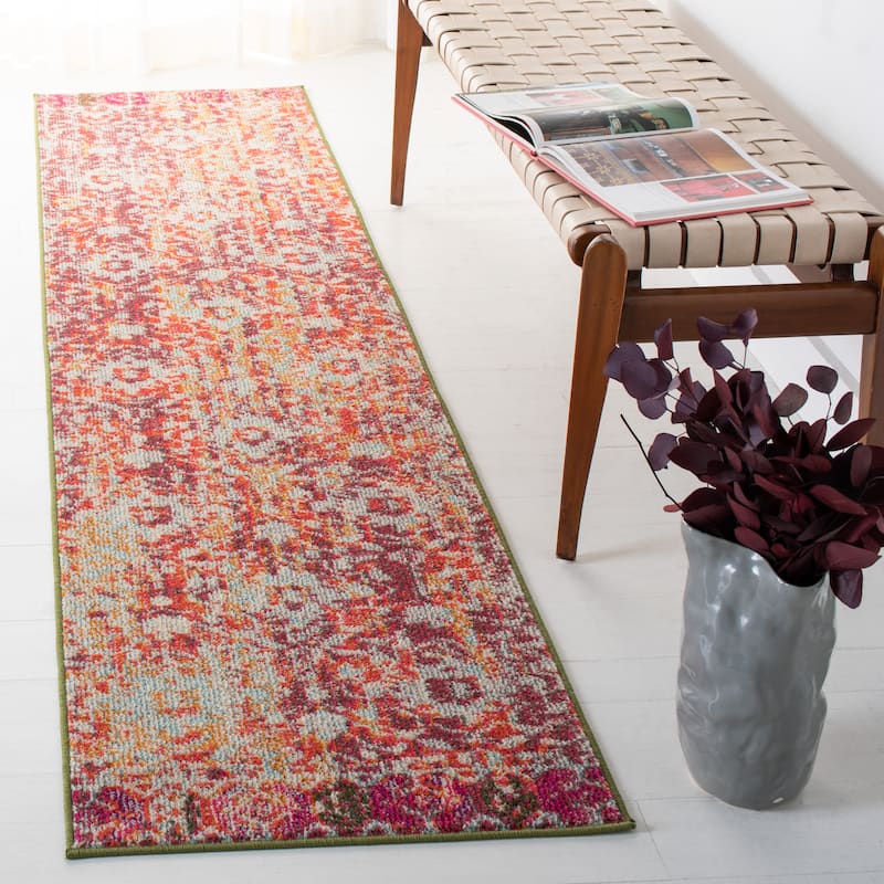 SAFAVIEH Madison Jeljazka Distressed Rug - 2' x 8' Runner - Orange/Ivory