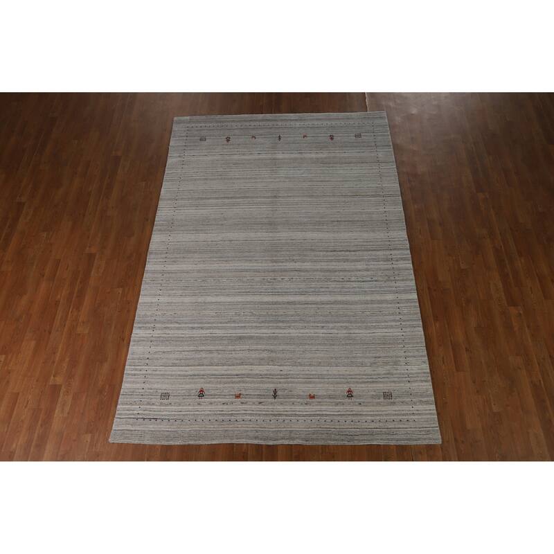 Hand Knotted Oriental 100% Wool Carpet Tribal Stripe Beige & Ivories Gabbeh Area Rug - 9' 3'' X 6' 2''
