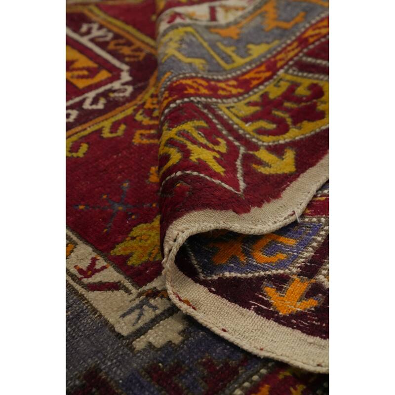 Hand Knotted Oriental 100% Wool Carpet Transitional Geometric Red Anatolian Area Rug - 6' 5'' X 4' 1''
