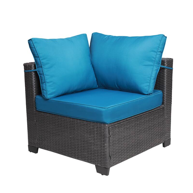 Black+Light Blue 7-piece Outdoor Garden Patio Sofa Sets with Coffee Table, Rust-Resistant Metal Frame
