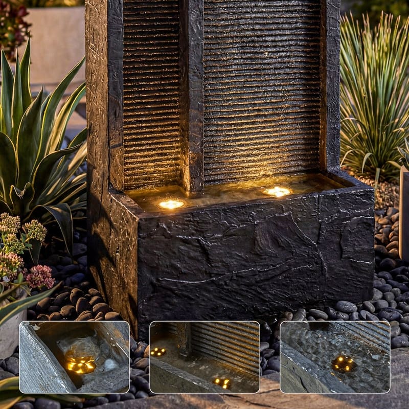 Vbal Modern Waterfall Outdoor Water Fountain with LED Lights for Garden or Patio