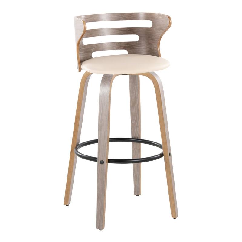 Carson Carrington Cranagh 30" Fixed-Height Bar Stool with Bent Wood Legs & Round Footrest (Set of 2) - Cream Faux Leather/Light Grey/Black