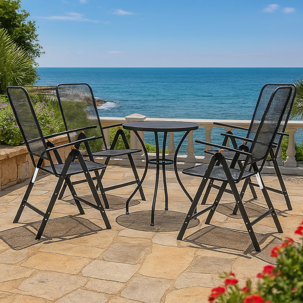 Troy 5pc Outdoor Foldable Dining Chair and Table Set, Mesh Gray Metal