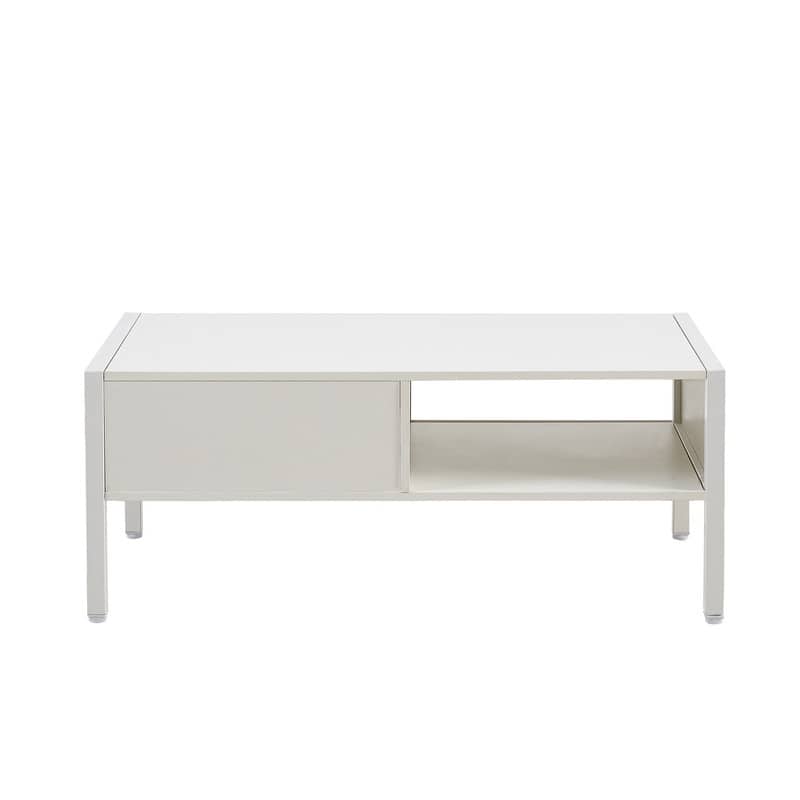 40.16" Modern Rattan Coffee Table with Sliding Storage Doors and Metal Legs for Living Room