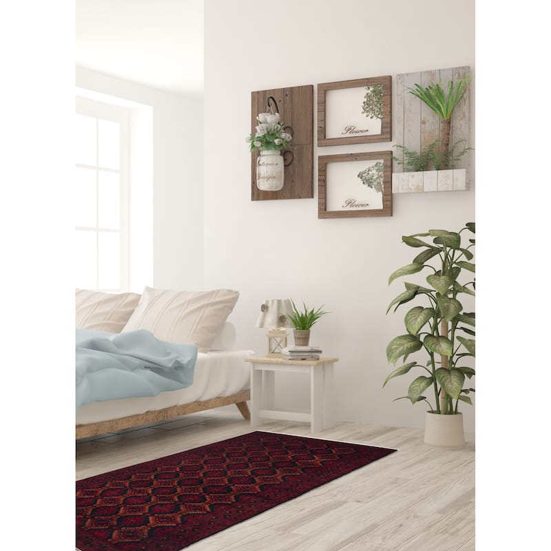 ECARPETGALLERY Hand-knotted Teimani Black, Red Wool Rug - 3'3 x 7'1