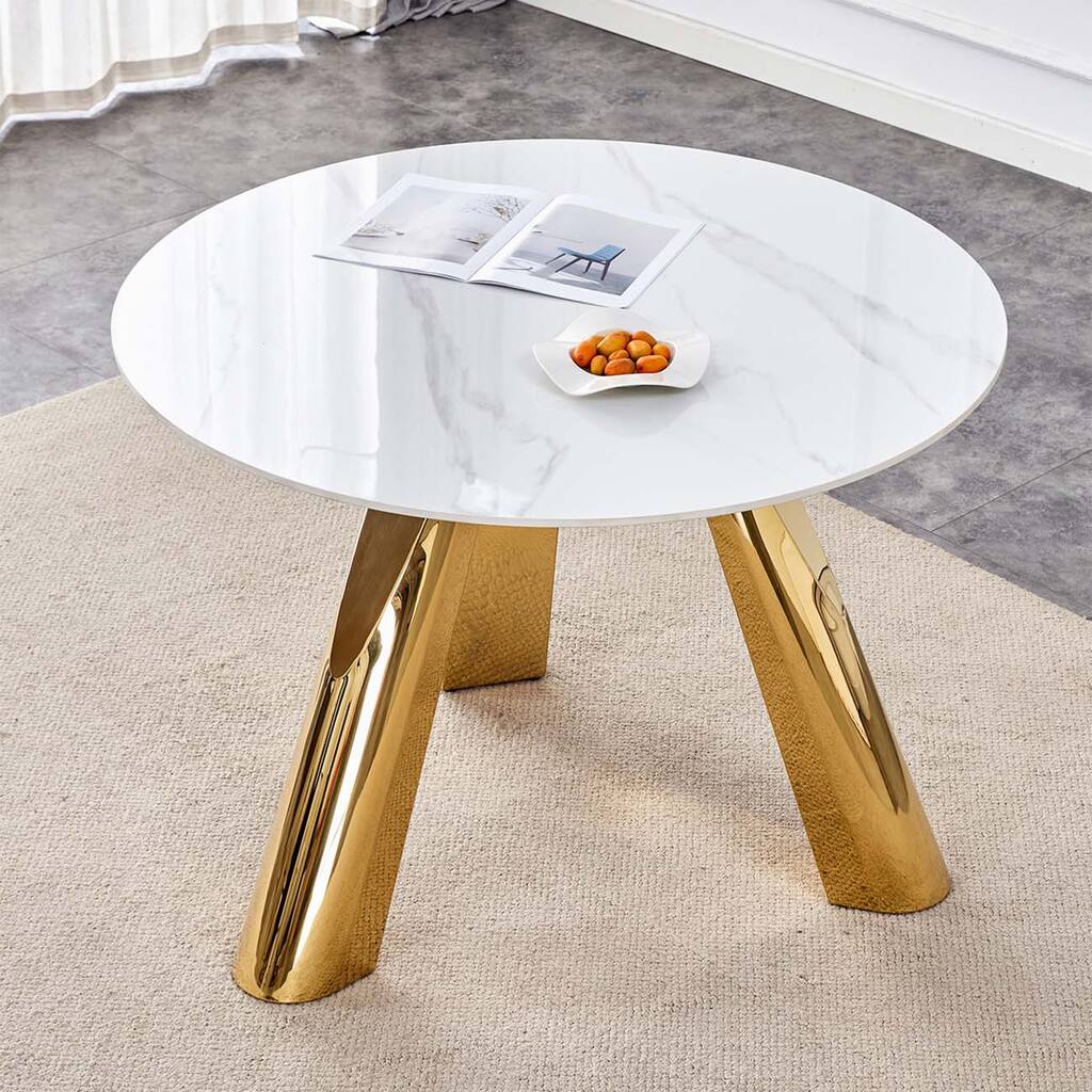 42 inch white marble grained stone round table
