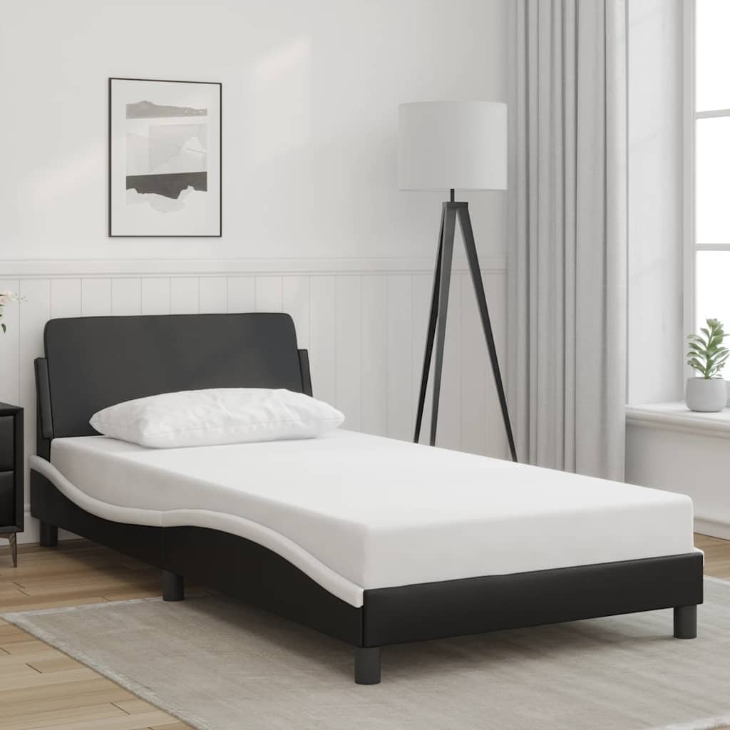 vidaXL Bed Frame with Headboard Black and White 39.4"x74.8" Twin Faux Leather