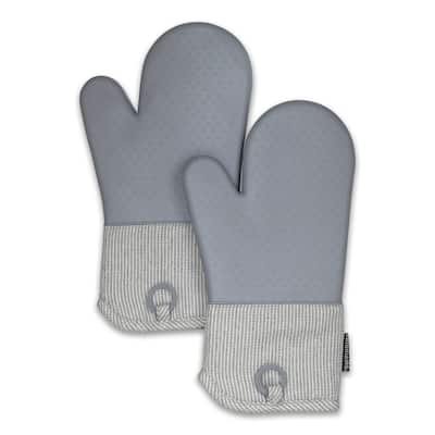 Grey Heat Resistant Thick Soft Quilted Lining Kitchen Oven Glove Mitts With Silicone - 1 pair