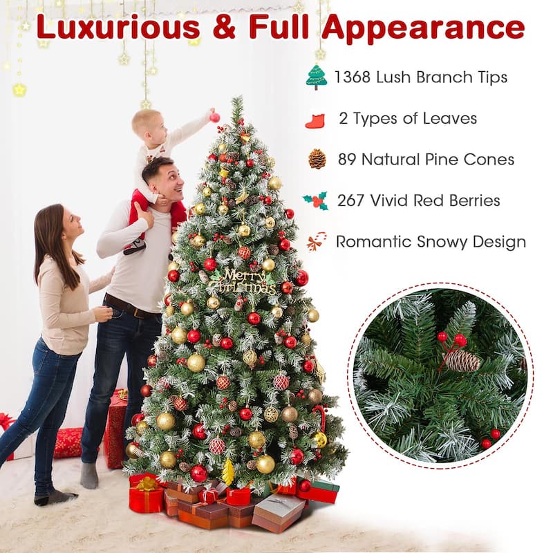 Gymax 7.5 FT Pre-Lit Christmas Tree Artificial Hinged Christmas Tree