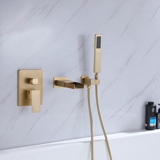 Wall Mounted Bathtub Faucet With Handheld Shower in Black/Gold