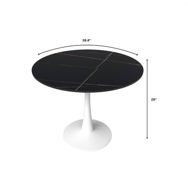 dimension image slide 0 of 3, LeisureMod Bristol 40" Round Dining Table for 4 with Sintered Stone Tabletop in White Base for Kitchen & Dining Room