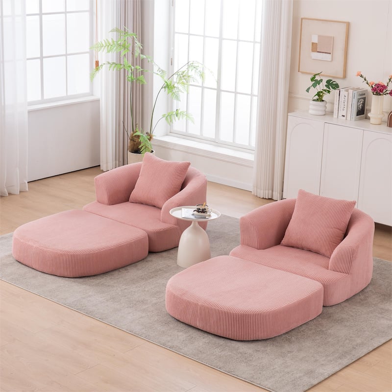 Single Club Arm Chairs Corduroy Recliner Foldable Chaise Lounges Floor Accent Chairs with Pillow for Living Room Lounge Chairs